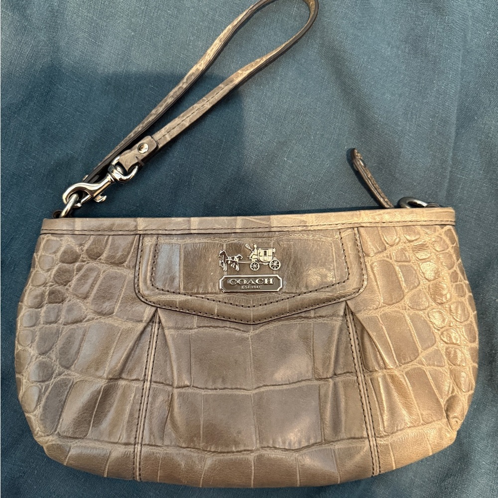 Coach Taupe Croc-Embossed Wristlet